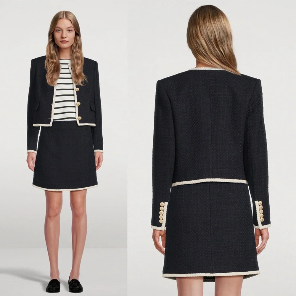 Veronica Beard Mabel Tweed Jacket Blazer Navy Ivory Trim Size 12 - Picture 9 of 16